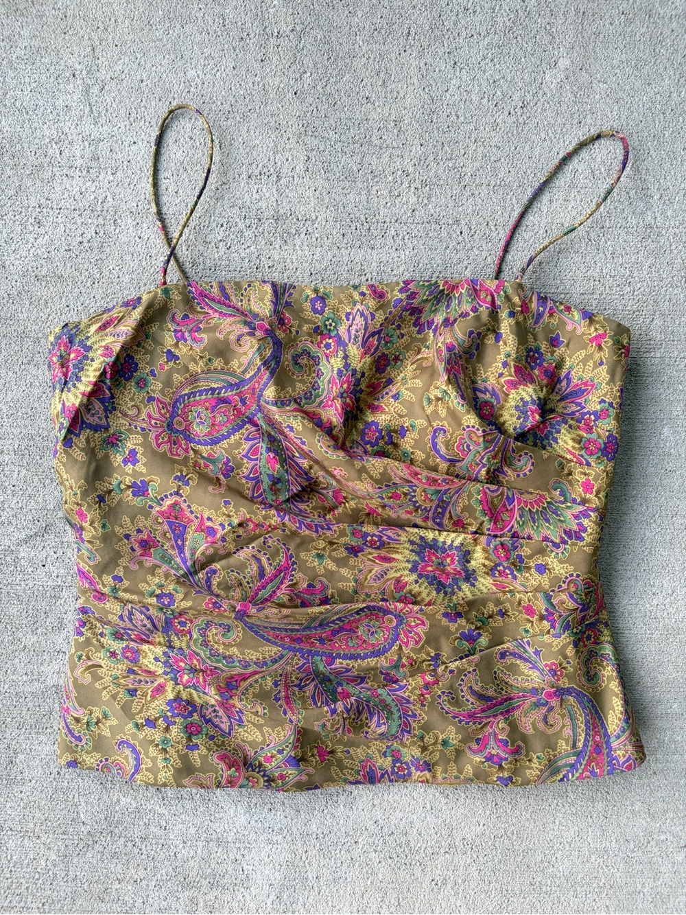 Vintage 90s Flores & Flores paisley floral silk corset tank top blouse cami top